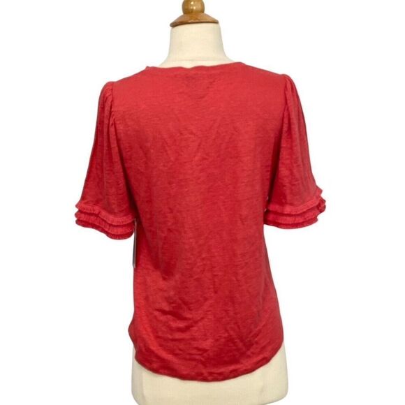 Chico's NWT Linen Fringe Sleeve Tee Top Short Sleeve Chrysanthemum Coral Size 0 - Picture 5 of 10